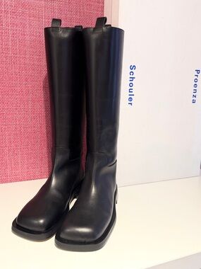 Proenza Schouler Black Riding Boots EU38/US7–8 Rounded Toe Block Heel NIB Box